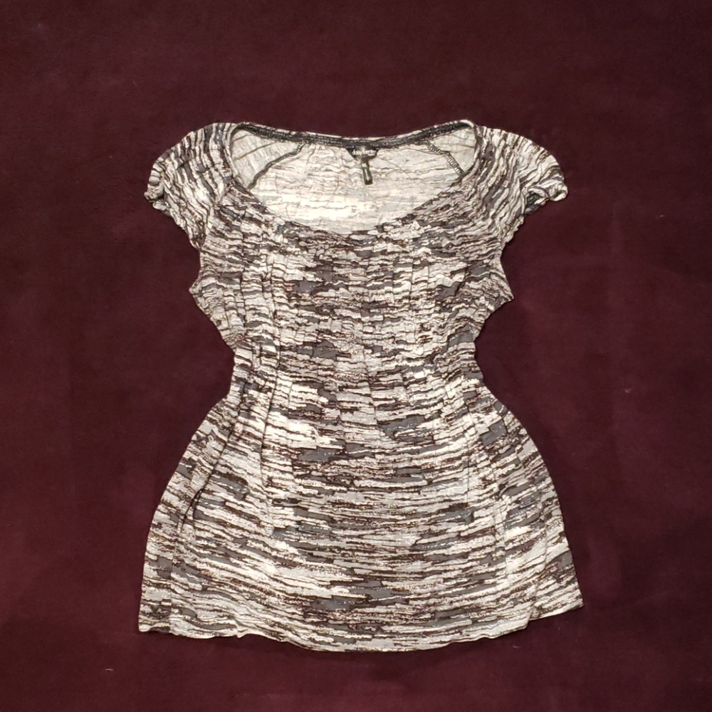 Y2K Early 2000's Daisy Fuentes Babydoll Puff Sleeve Blouse Top Shirt